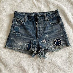 Patch Work Denim High Waisted Shorts